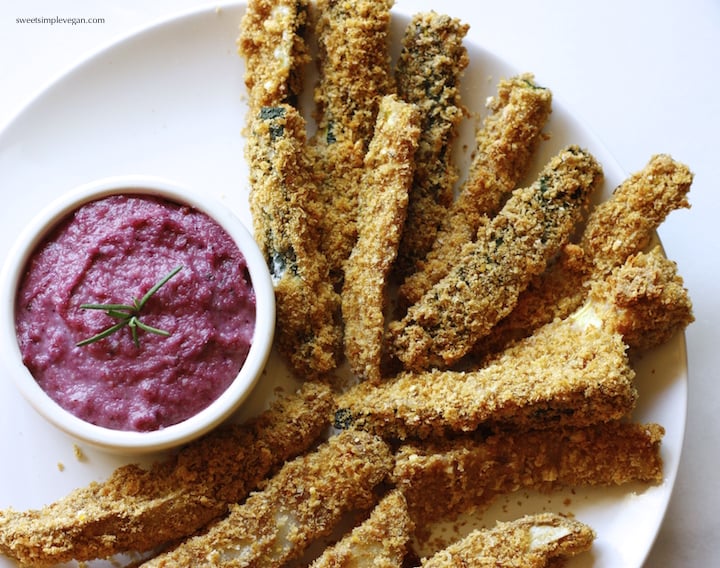 Crispy Baked Zucchini & Potato Fries (gf) Blueberry Tahini Aioli (oil-free)