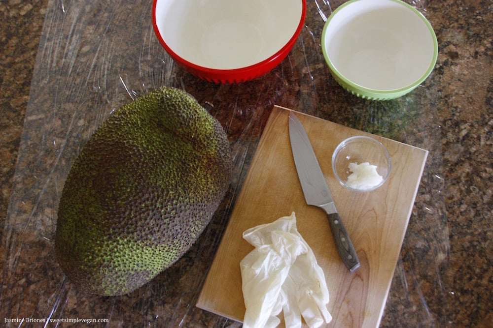 step up station to cut and prep jackfruit. 