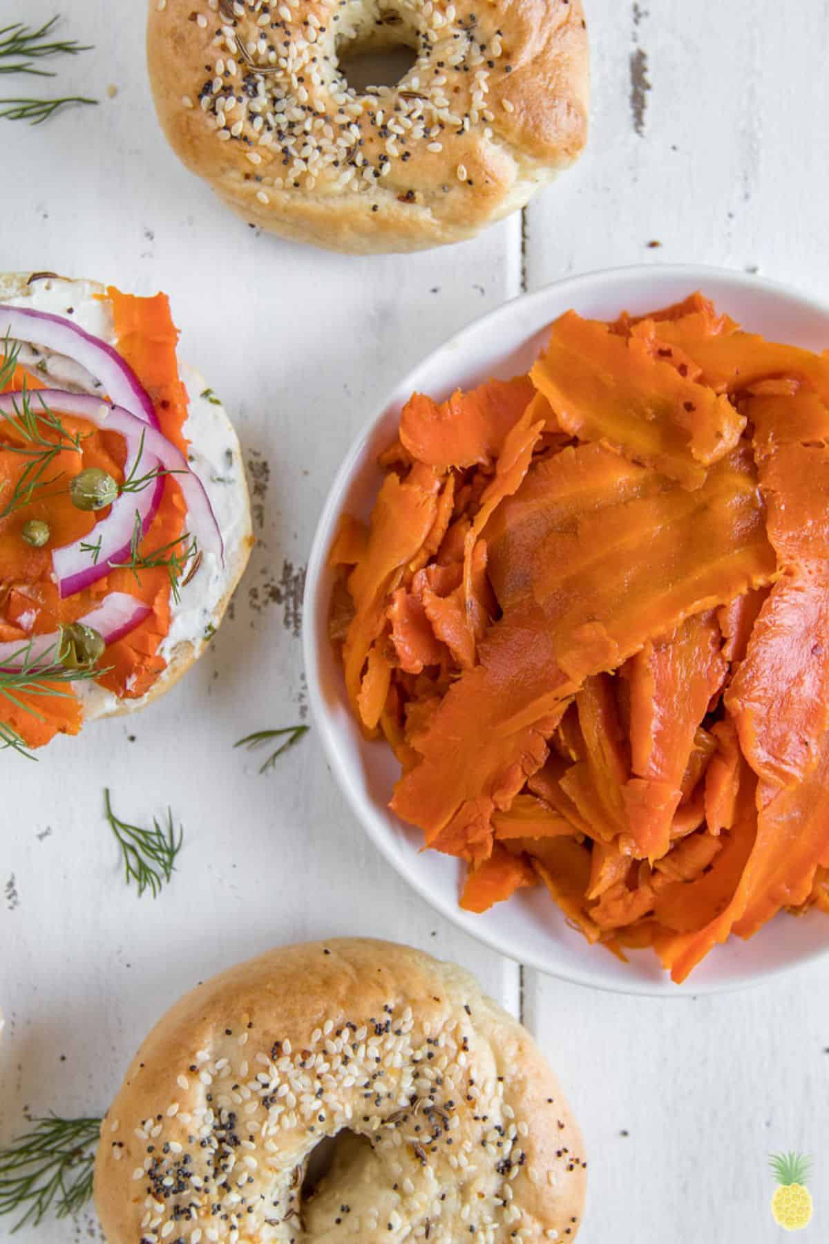 Vegan smoked salmon and cream cheese bagel recipe / Riverford