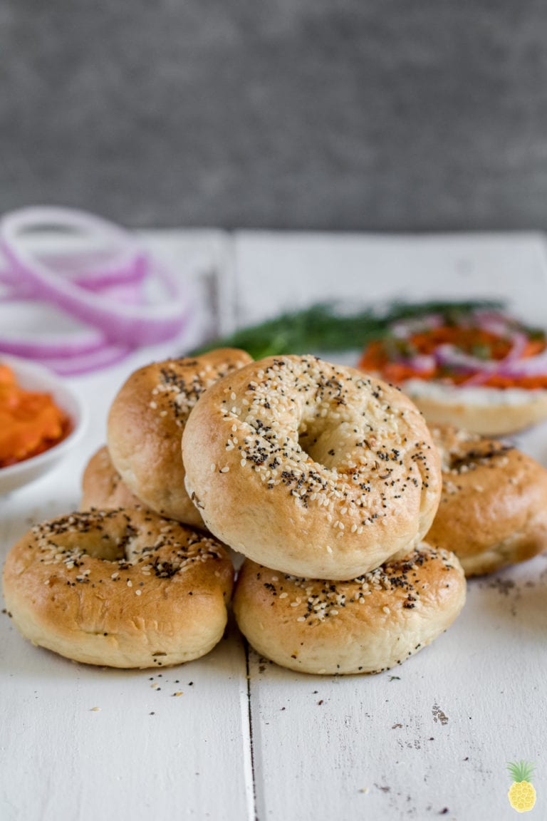 Fluffy New York-Style Bagels w/ Vegan Carrot Lox {vegan, oil-free} sweetsimplevegan.com #bagels #newyorkbagels #oilfree #vegan #veganlox