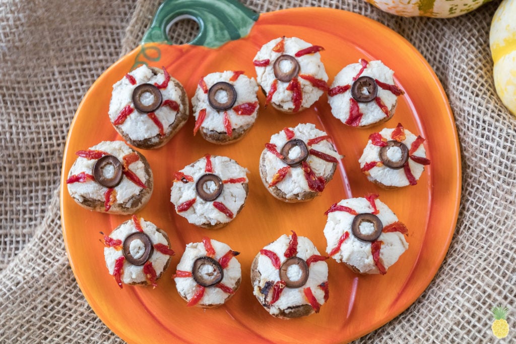 Halloween Edible Eyeballs: Vegan Ricotta Stuffed Mushrooms {4-Ingredients, Oil & Gluten-free} sweetsimplevegan.com