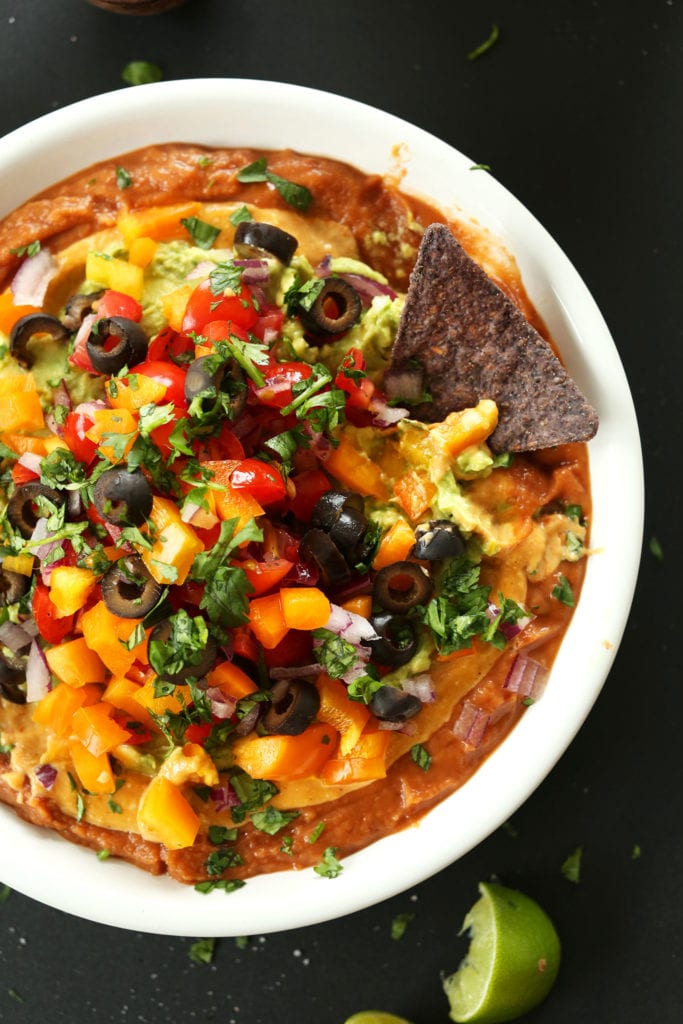 7 Layer Mexican Dip | | 35 Vegan Super Bowl Recipes -- Healthy & Oil-Free! | sweetsimplevegan.com
