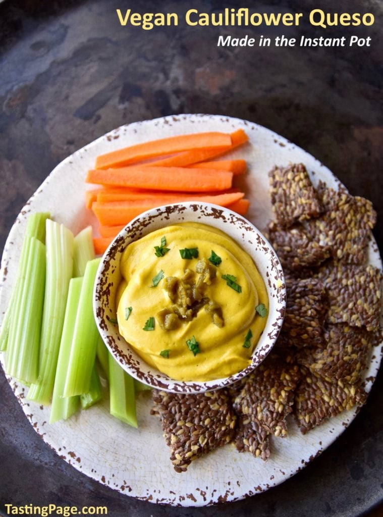 Vegan Cauliflower Queso in the Instant Pot | 35 Vegan Super Bowl Recipes -- Healthy & Oil-Free! | sweetsimplevegan.com