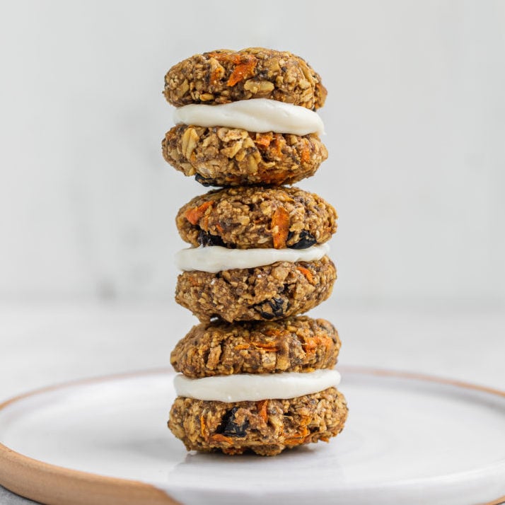 front photo stacked carrot cake cookies featured image