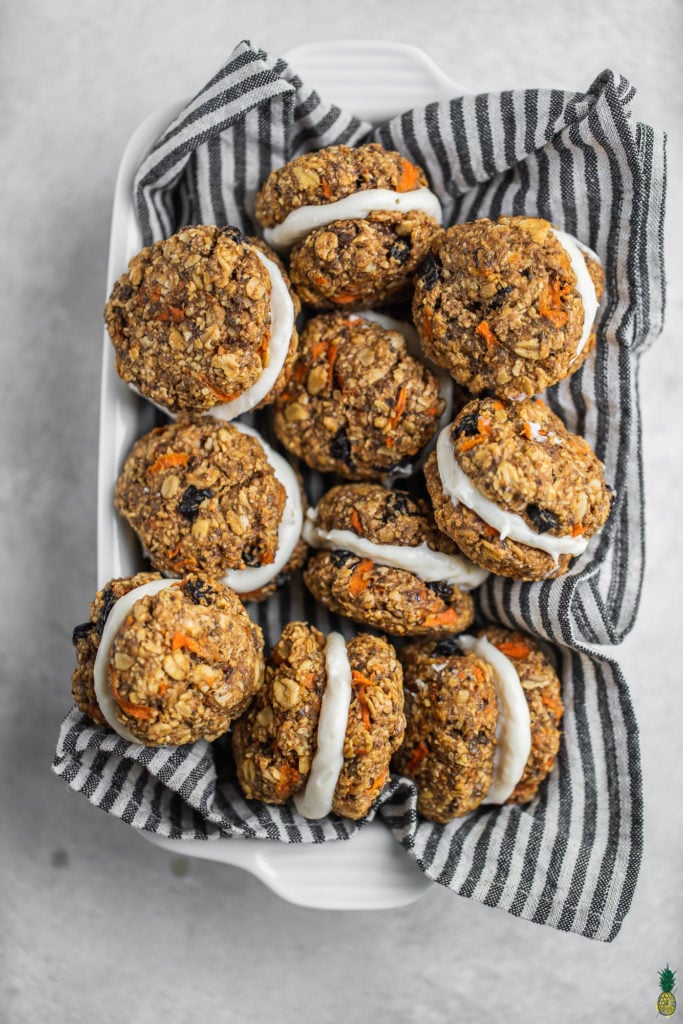 overhead basket with carrot cake cookie sandwiches 