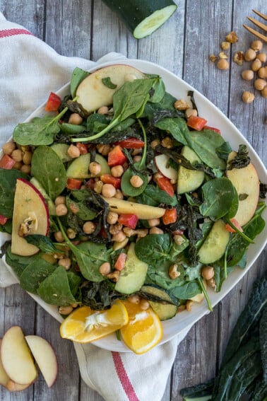 Roasted Kale Salad w/ Easy Hummus Dressing {oil-free} sweetsimplevegan.com #kale #hummus #kalesalad #30daysofgreen #healthychallenge #easyvegan #kalehack