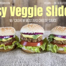 Easy Veggie Burger Sliders + Cashew Mustard Cheese Sauce {gluten- & oil-free}