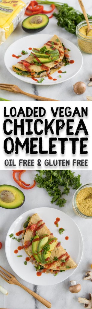 Loaded Vegan Chickpea Omelette {oil & gluten-free} sweetsimplevegan.com #veganegg #veganomelette #lowfat #glutenfree #veganbreakfast #savory #oilfree