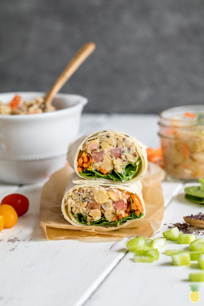 An easy + healthy on the go vegan lunch idea! Chickpea Sauerkraut Salad Lunch Wraps {gluten and oil-free} sweetsimplevegan.com #glutenfree #oilfree #vegan