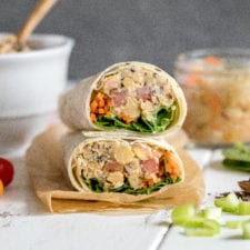 Chickpea Salad Lunch Wraps with Sauerkraut (Oil-free + Gluten-free option)