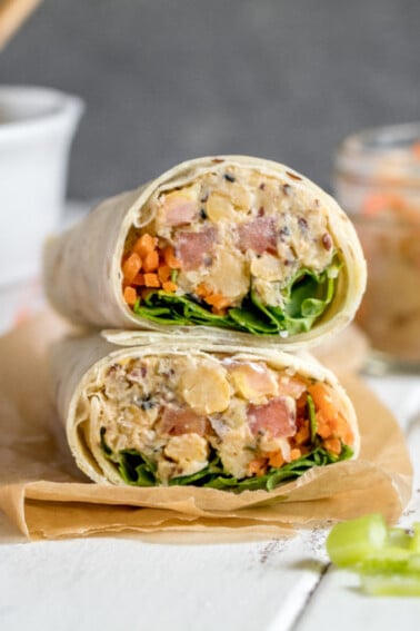 Chickpea Sauerkraut Salad Lunch Wraps {gluten and oil-free} sweetsimplevegan.com #glutenfree #oilfree #vegan
