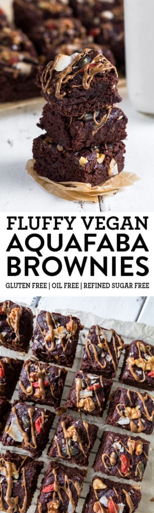 The Fluffiest Vegan Aquafaba Brownies! {gluten- & oil-free} #vegan #oilfree #glutenfree #aquafaba #brownies