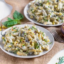 Roasted Corn Alfredo Pasta {gluten & oil-free}