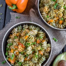 Fall Pasta Salad w/ Avocado Dijon Dressing (Oil-free)