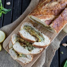Grilled Fall Vegetable Bread Boat w/ Pumpkin Seed Pesto