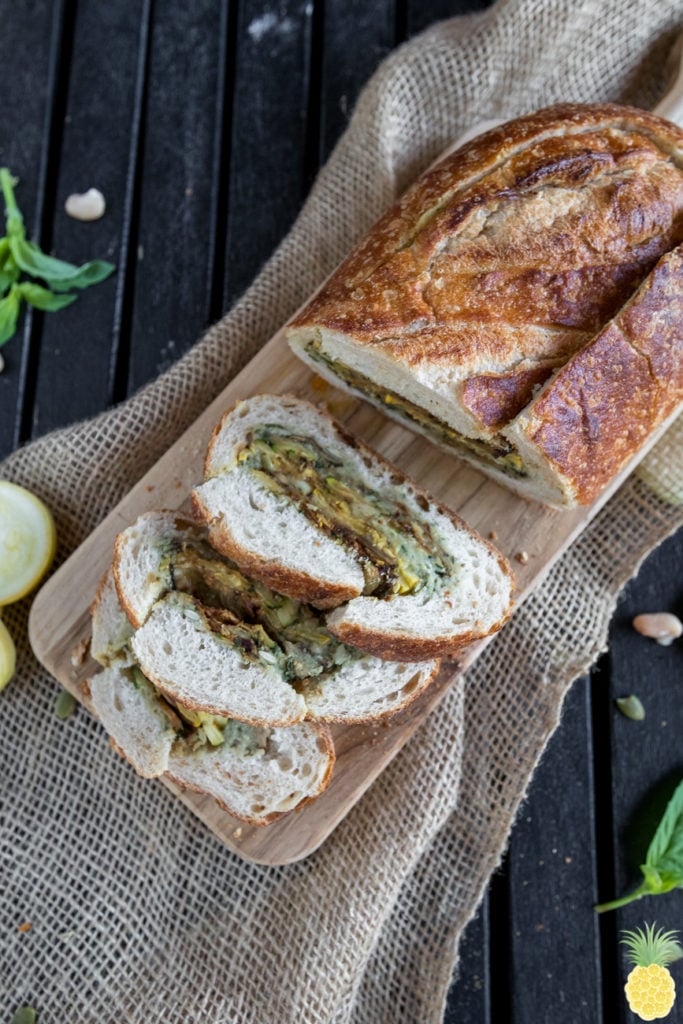 Grilled Fall Vegetable Bread Boat w/ Pumpkin Seed Pesto sweetsimplevegan.com Must Try Fall Recipe!