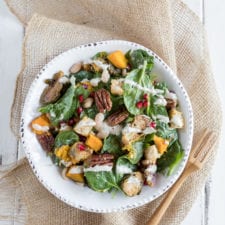 Hearty Fall Salad w/ Maple Glazed Brussels Sprouts and Tahini Sage Dressing (Oil-free)
