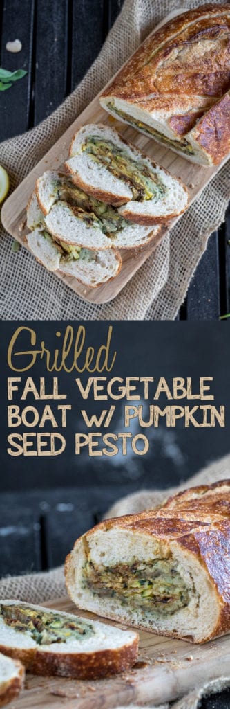 Grilled Fall Vegetable Bread Boat w/ Pumpkin Seed Pesto sweetsimplevegan.com Must Try Fall Recipe!