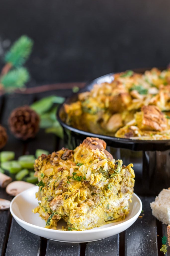 Vegan Strata - Make Ahead Holiday Breakfast Casserole https://sweetsimplevegan.com/2017/12/vegan-strata/ #vegan #strata #holidaybreakfast #breakfast #makeahead #mealprep