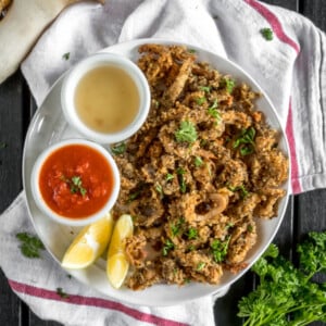 Vegan Oyster Mushroom Calamari - MUST MAKE Holiday Appetizer https://sweetsimplevegan.com/2017/12/vegan-oyster-mushroom-calamari/