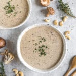 A Healthy Cream of Mushroom Soup - Easy & Vegan https://sweetsimplevegan.com/2018/01/healthy-cream-of-mushroom-soup/ #healthy #vegan #creamofmushroom #soup #oilfree #entree #soup #veganized #quick #glutenfree
