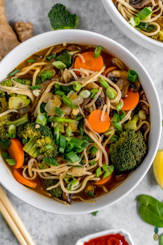 close up image of vegetable ramen 