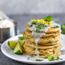 Savory Corn Pancakes w/ Cilantro Dill Cream Sauce (Vegan + Oil Free)