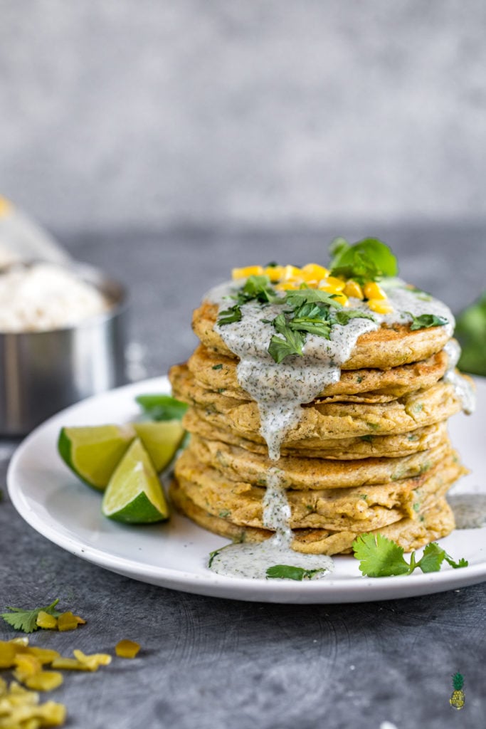 Savory Corn Pancakes Sweet Simple Vegan #vegan #breakfast #pancakes #savory #corn