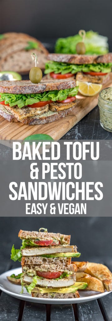 Baked Tofu & Pesto Sandwich for On The Go - Sweetsimplevegan.com #vegan #togo #oilfree #oilfreepesto #tlt #vegansandwich #onthego #lunch