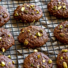 Double Chocolate Brownie Cookies w/ Pistachios (Easy + Oil-free)