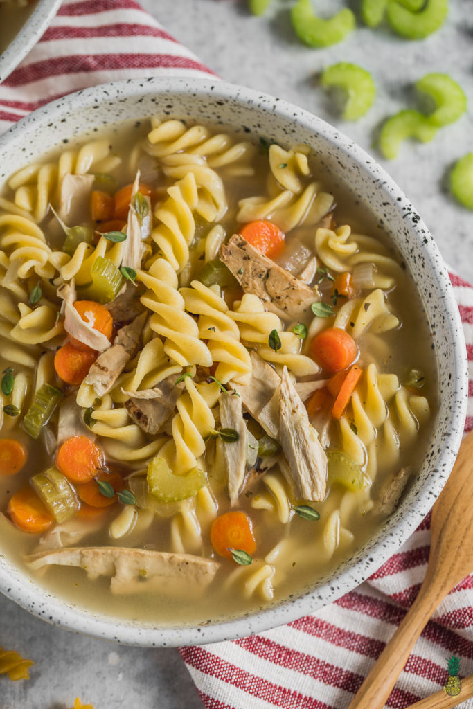 An easy and traditional Vegan Chicken Noodle Soup that is perfect for the cold winter weather and is guaranteed to help you feel cozy! #chickennoodlesoup #veganchicken #veganized #sweetsimplevegan #vegansoup #entree #veganrecipes #easyvegan #simplerecipe