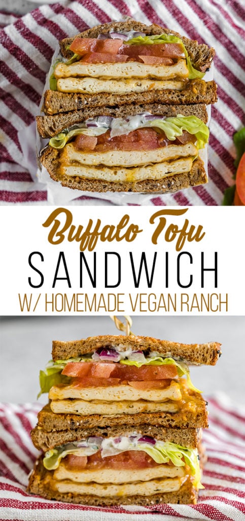 A delicious and easy to make buffalo tofu sandwich with homemade vegan ranch dressing - sweetsimplevegan.com #vegan #sandwich #buffalo #tofu #entree #veganized #veganlunch #ranchdressing