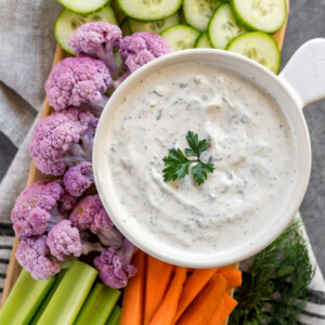 Homemade ranch dressing is SO easy to make! This is the BEST vegan ranch dressing you will have, definitely a must try! #vegan #sweetsimplevegan #veganranch #dressing #glutenfree #easy #appetizers #sides #salads #homemade #party