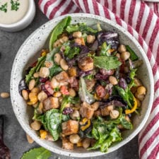 High Protein Bean &amp; Tofu Salad with Garlic Tahini Dressing-image