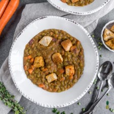 Hearty Split Pea Stew with Vegan Ham and Bagel Croutons {vegan + high-protein}