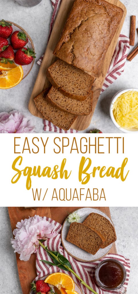 A deliciously satisfying sweet bread made with spaghetti squash ready in just about an hour. Get ready for a new sweet take on this ingredient! #spaghettisquash #bread #sweetbread #veganbread #dessert #underanhour #snack #bestofvegan #veganized #aquafaba #flaxseed #oilfreevegan #musttry