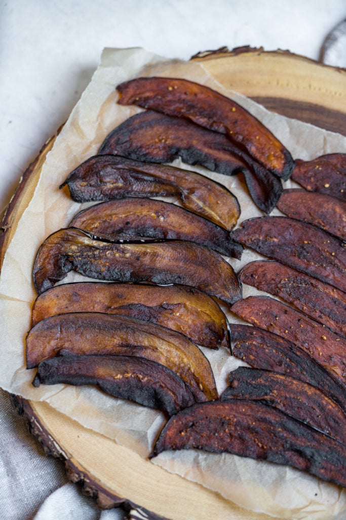 a crispy and delicious eggplant bacon with all of the flavor and none of the harm. #vegan #bacon #meatfree #blt # sandwich #eggplant