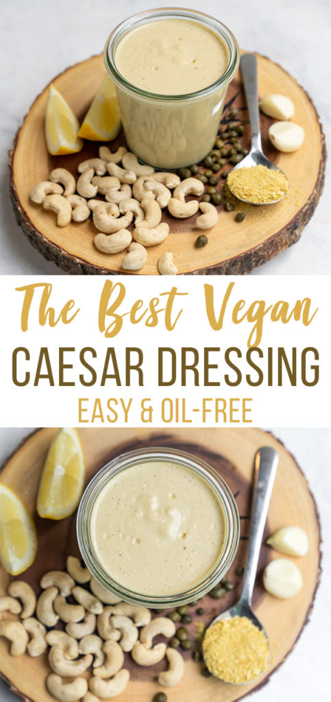 This vegan Caesar salad dressing will fool ya for the real thing! It super easy to make with less than 10-ingredients plus all of the ingredients are simple and include stuff your probably already have in your pantry. This dressing will take your salads to the next level and we promise you are going to love it.  #caesar #salad #homemade #glutenfree #schoollunch #onthego #vegan #sweetsimplevegan #lunch #entree #togo #lunchbox #easy #filling #cashewcream #veganized #party #sauce