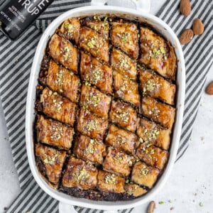 Vegan Date-Sweetened Baklava with Pistachios, Almonds and Walnuts Overhead