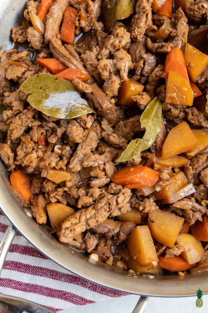 Vegan Filipino Adobo with soy curls! Gluten-free and easy to make in less than 30 minutes. 