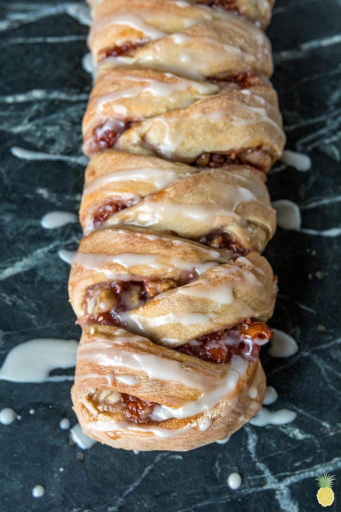 Christmas Recipe - overhead of braided cream cheese & jam danish