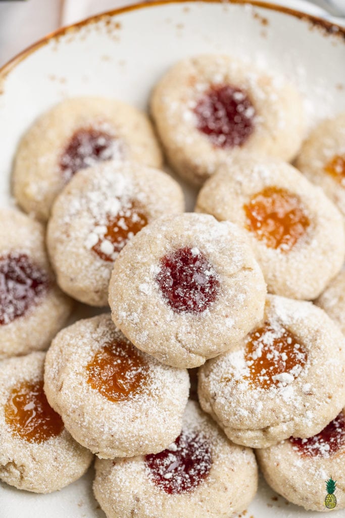 Christmas Recipe - Vegan Gluten-free Thumbprint Cookies with Apricot and Strawberry Jam