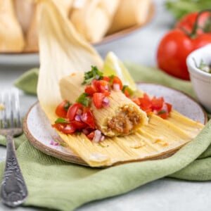 Oil-free Vegan Tamales with Pico de Gallo and Bean Filling