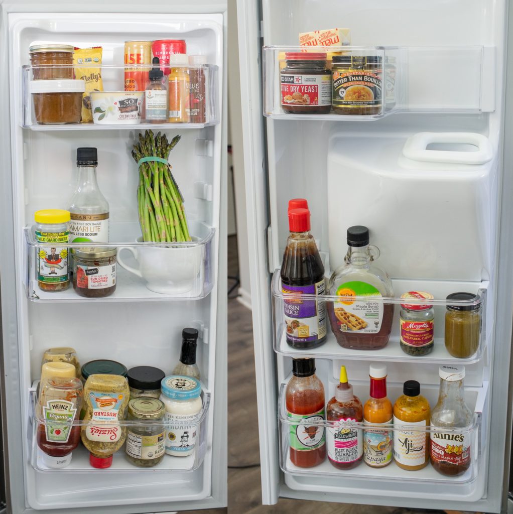 Condiments in a vegan fridge + vegan fridge tour