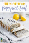 Gluten-free vegan lemon poppyseed loaf with a glaze slices on a cutting board