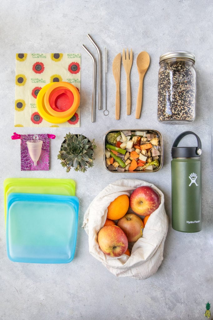 overhead photo of reusable containers and wraps