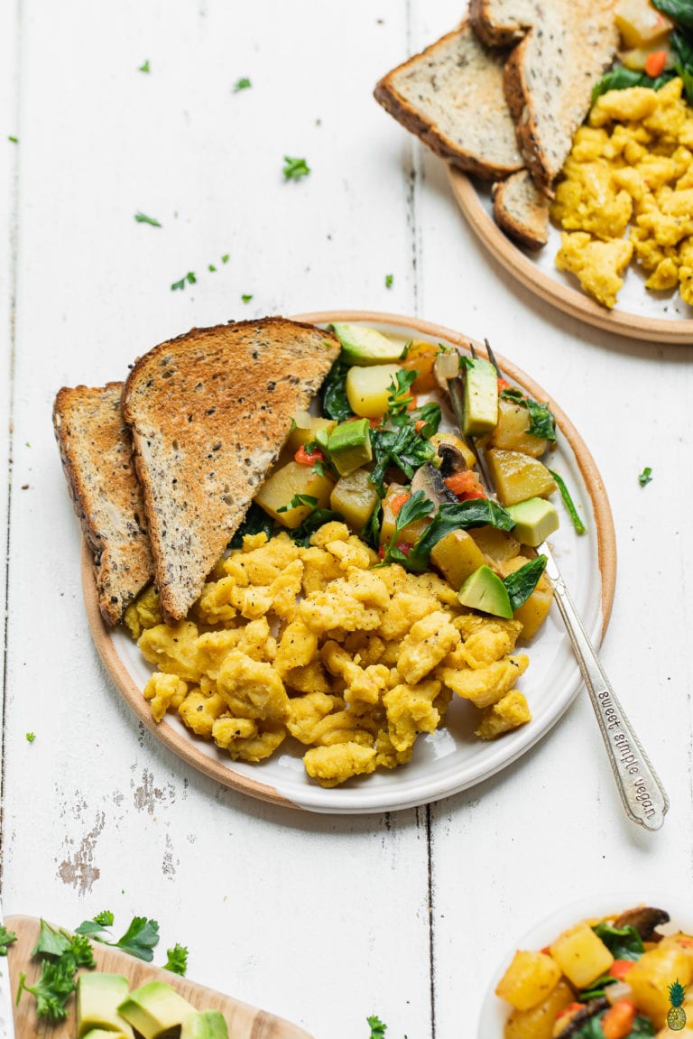 chickpea scramble with breakfast potatoes