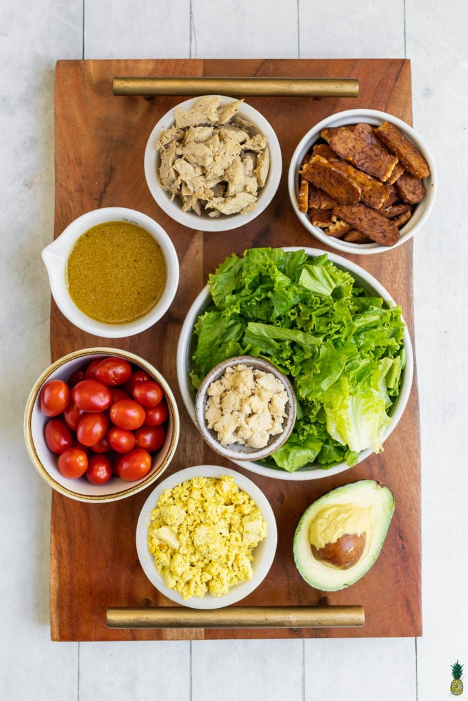ingredients to make a vegan cobb salad at home by sweet simple vegan