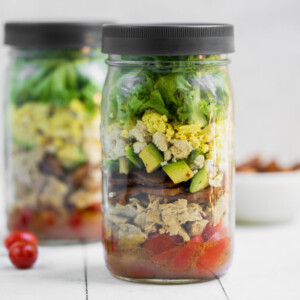 Vegan chicken cobb salad in a jar by sweet simple vegan
