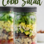 Vegan chicken cobb salad in a jar for pinterest by sweet simple vegan